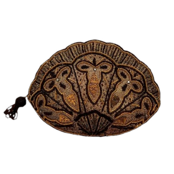 Vintage Beaded Evening Clutch Crossbody Purse Gold Metallic Scalloped - Picture 4 of 8